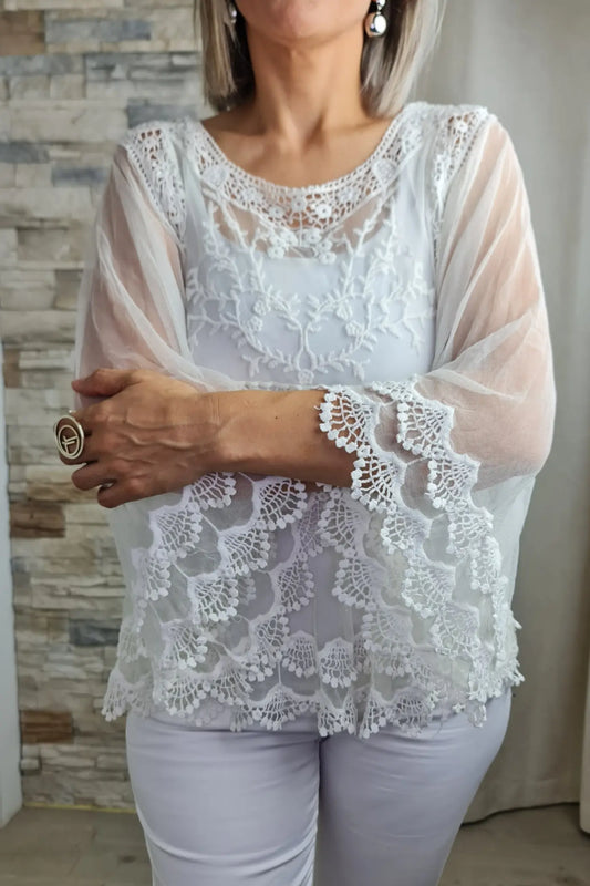 TÚNICA TRANSPARENTE COM RENDA BRANCA