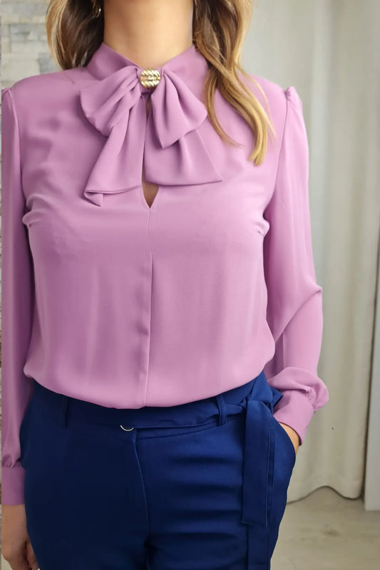 BLUSA DE LAÇO COLARINHO EM ROSA VELHO