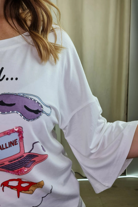 CAMISOLA DE ALGODÃO BRANCA COM MANGA 3/4 LARGA