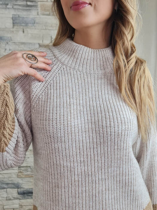 CAMISOLA DE MALHA BEGE E CASTANHO