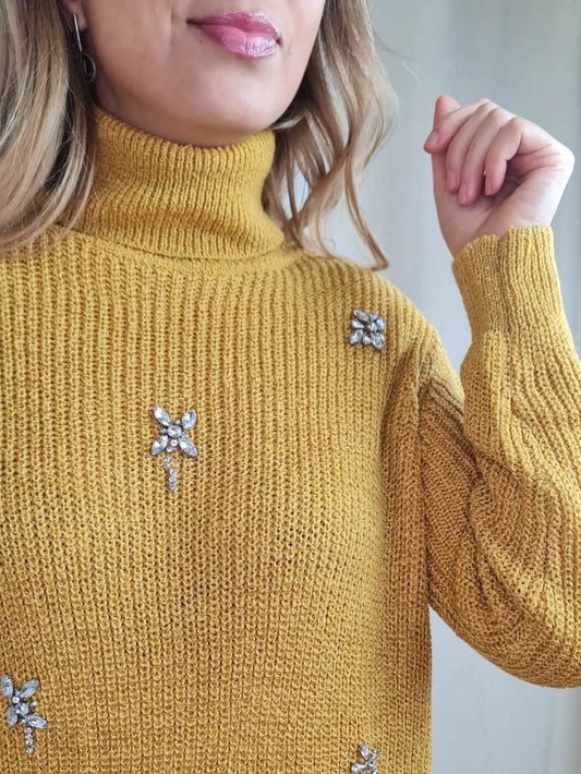 CAMISOLA DE MALHA C/ APLICAÇÕES DE BRILHANTES