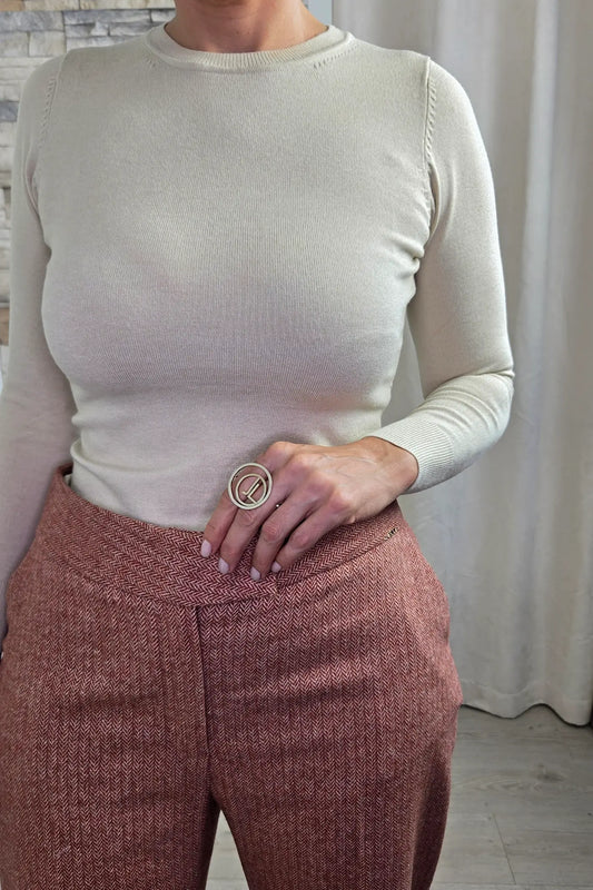 CAMISOLA DE MALHA COM DECOTE REDONDO BEGE