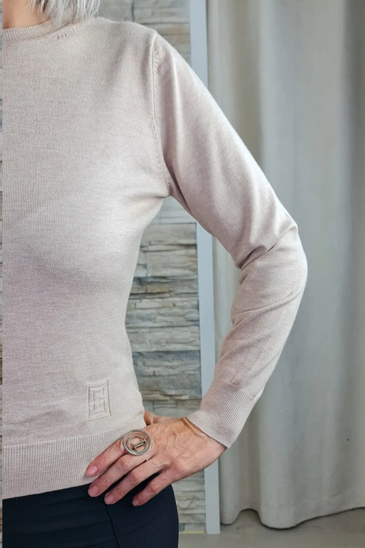 CAMISOLA DE MALHA BEGE COM DECOTE REDONDO