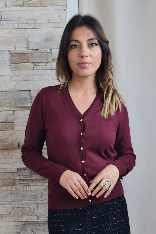 CASACO DE MALHA BORDEAUX COM BOTÃO DOURADO