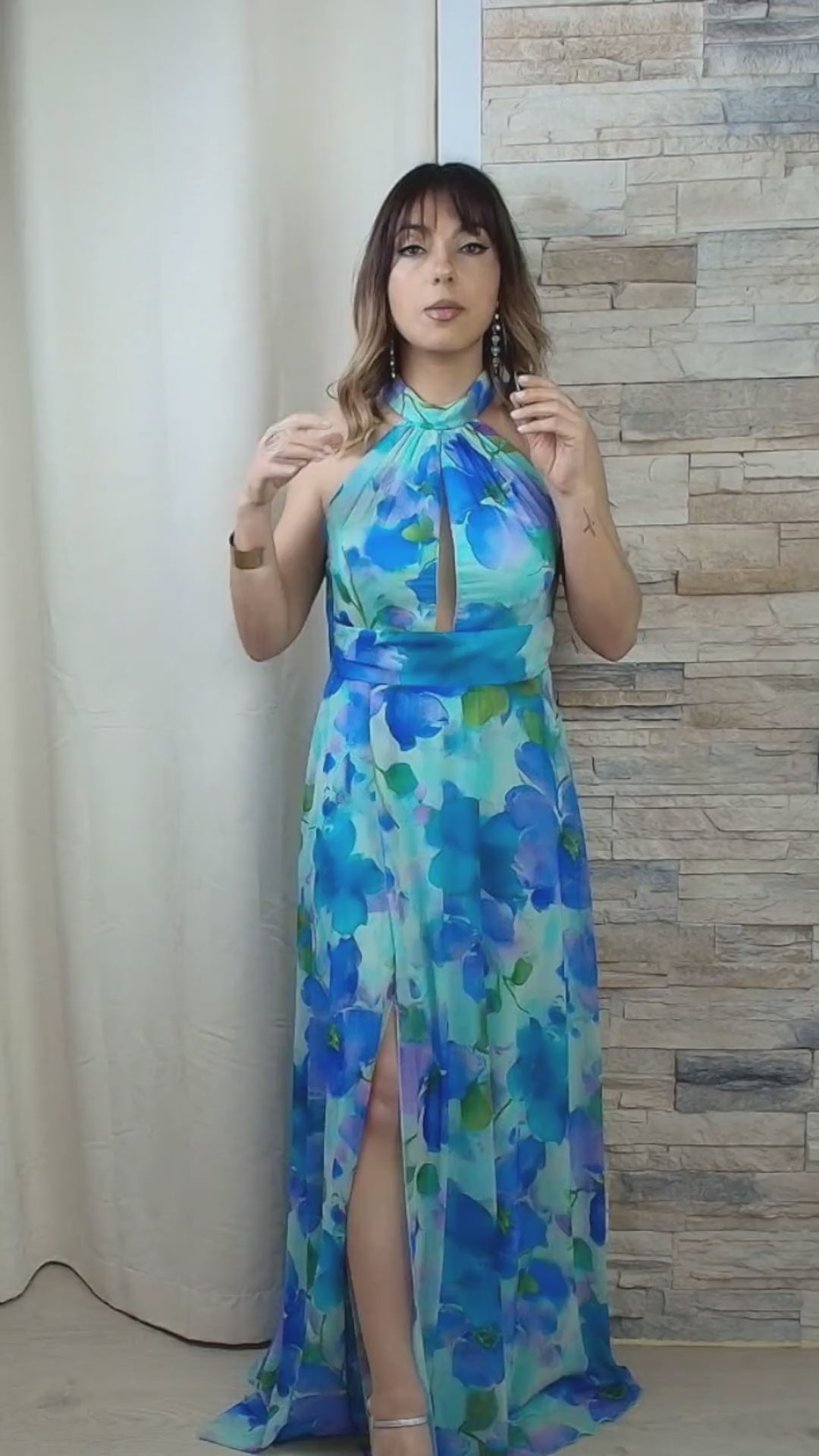 VESTIDO COMPRIDO FLORAL AZUL