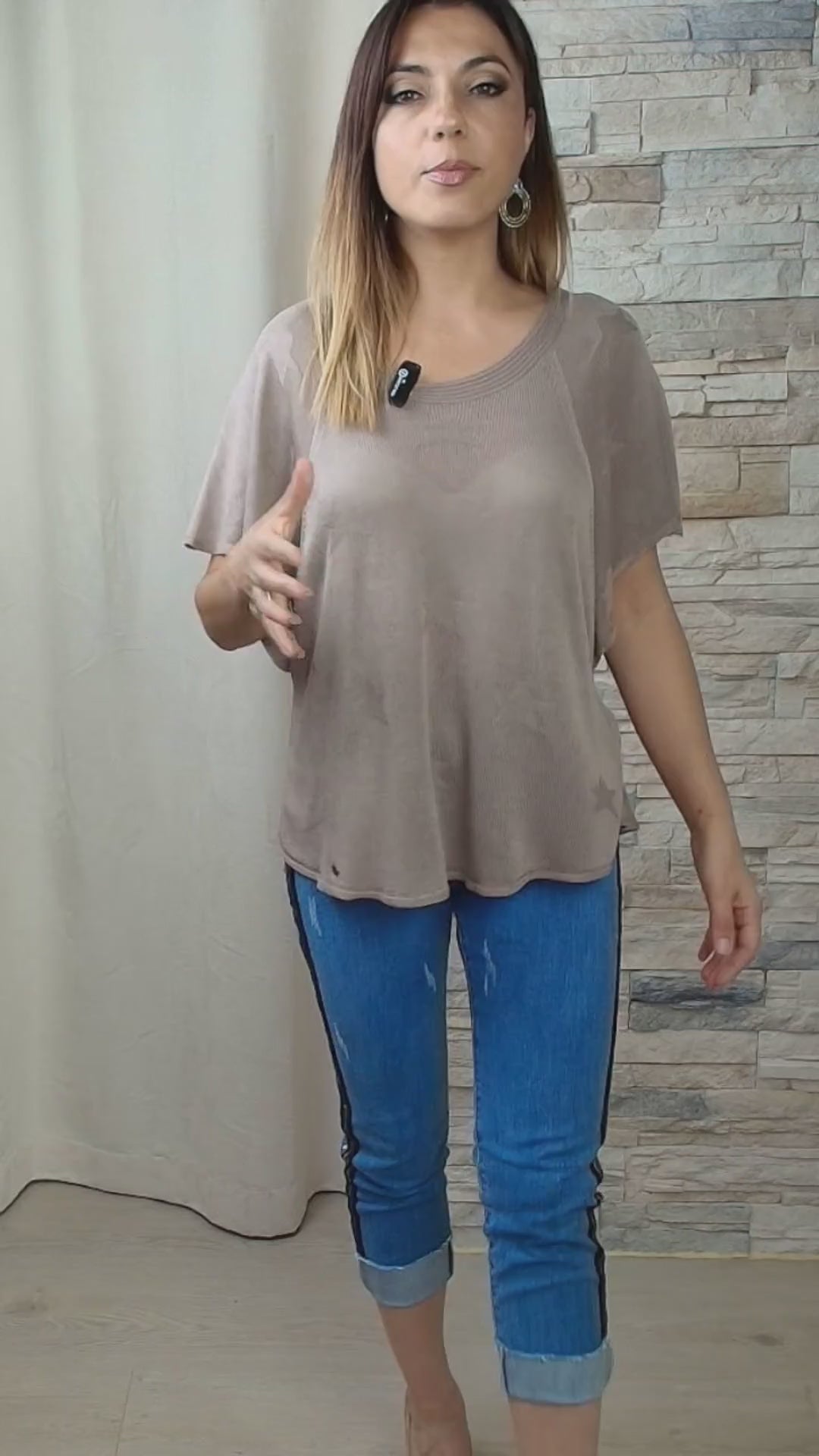 CAMISOLA ESTRELAS MEIA MANGA AREIA