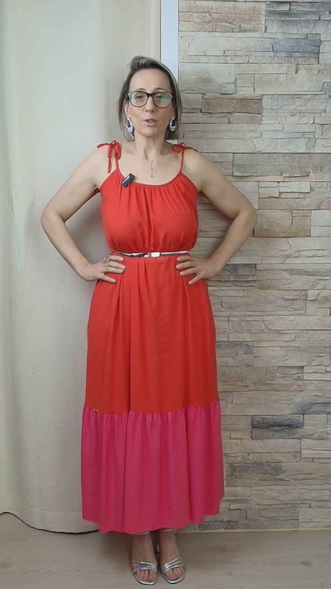 VESTIDO COMPRIDO DE ALÇA FINA BICOLOR