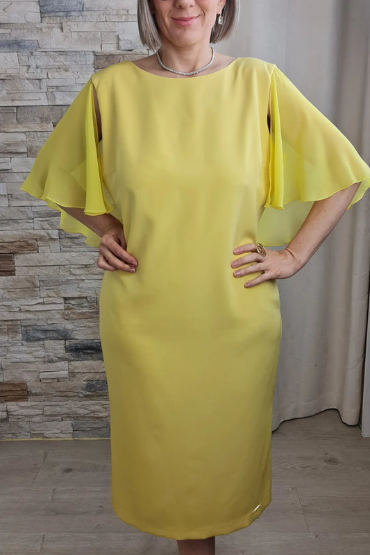 VESTIDO AMARELO COM EFEITO CAPA