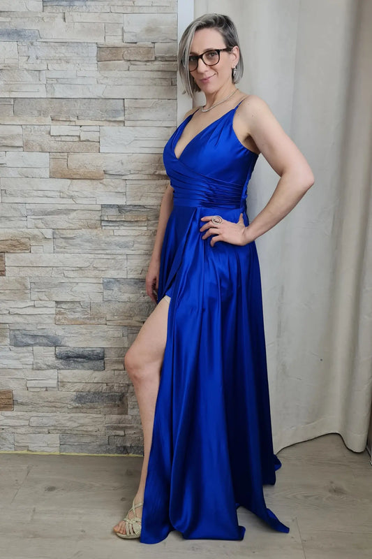 VESTIDO DE CERIMÓNIA ACETINADO AZUL ROYAL