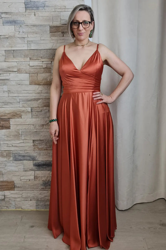 VESTIDO ACETINADO TERRACOTA