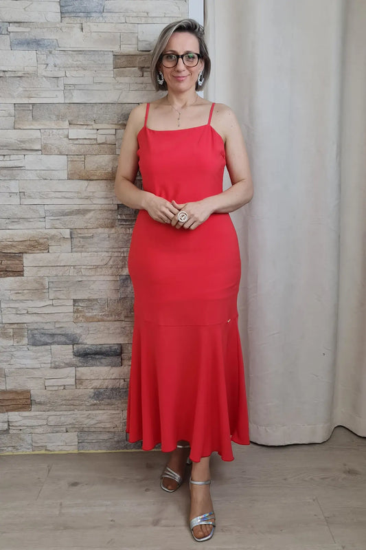 VESTIDO DE ALÇA FINA CORAL