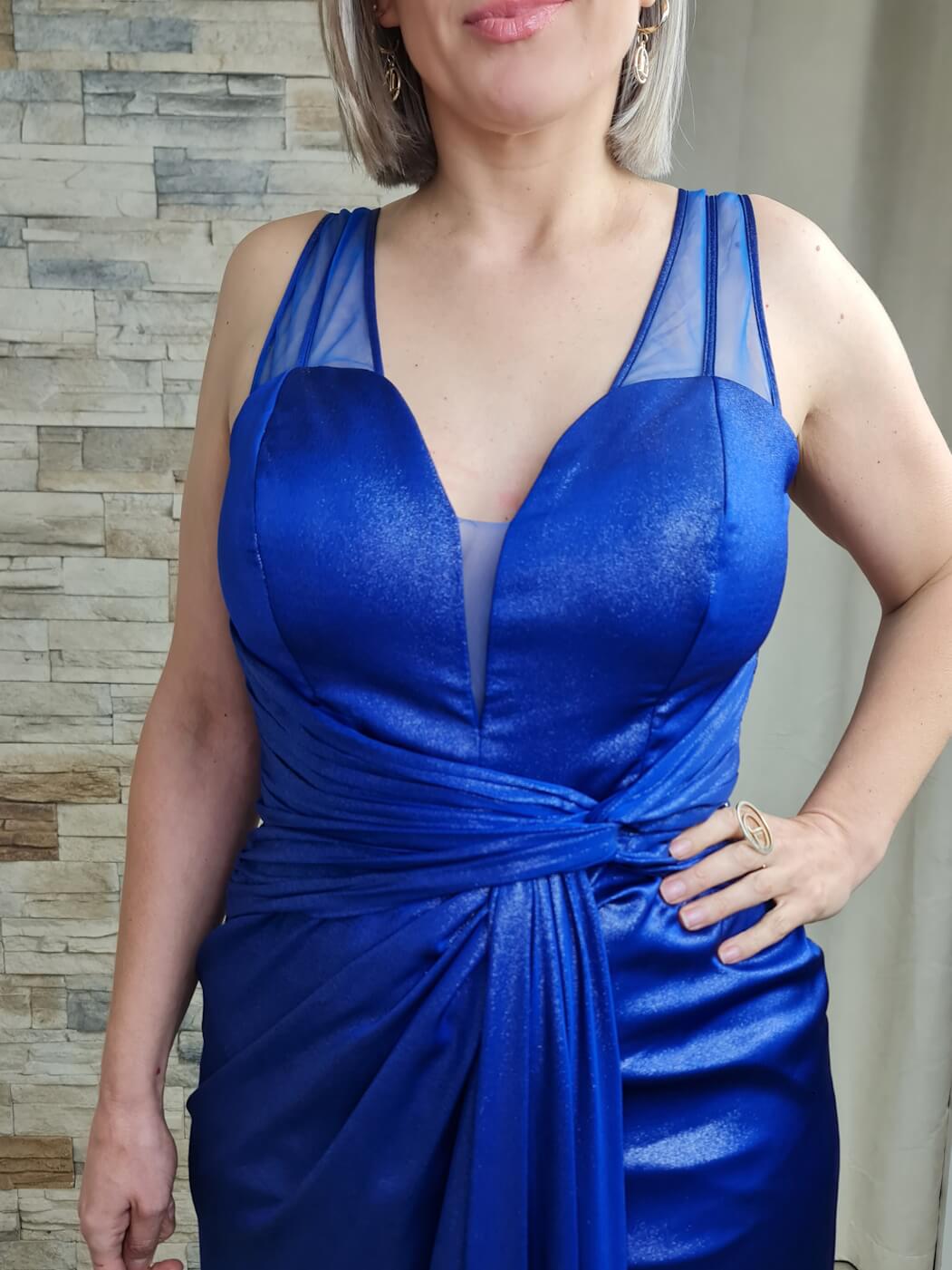 VESTIDO DE CERIMÓNIA AZUL ROYAL METALIZADO