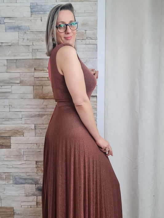 VESTIDO BICOLOR COM BRILHO