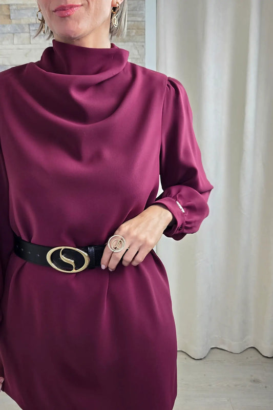 VESTIDO BORDEAUX CURTO COM CINTO