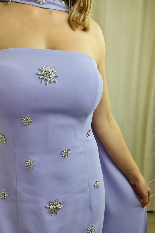 VESTIDO DE CERIMÓNIA CAICAI LILÁS COM DETALHES BRILHANTES