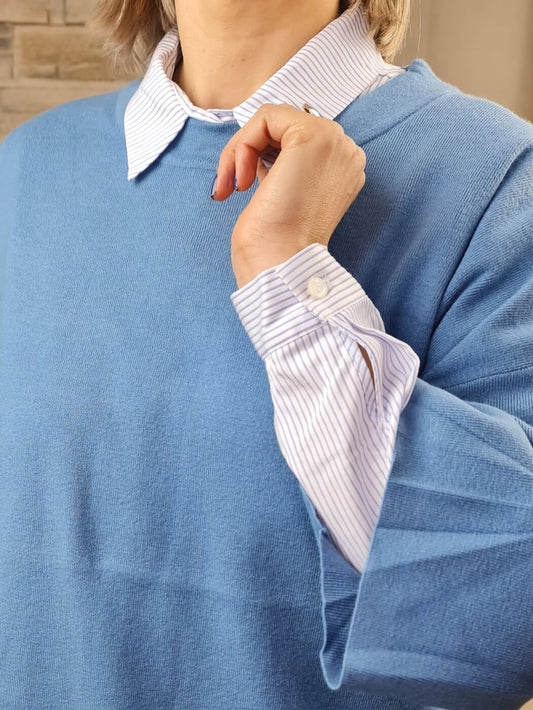 VESTIDO CAMISA COMPRIDA C/ CAMISOLA DE MALHA