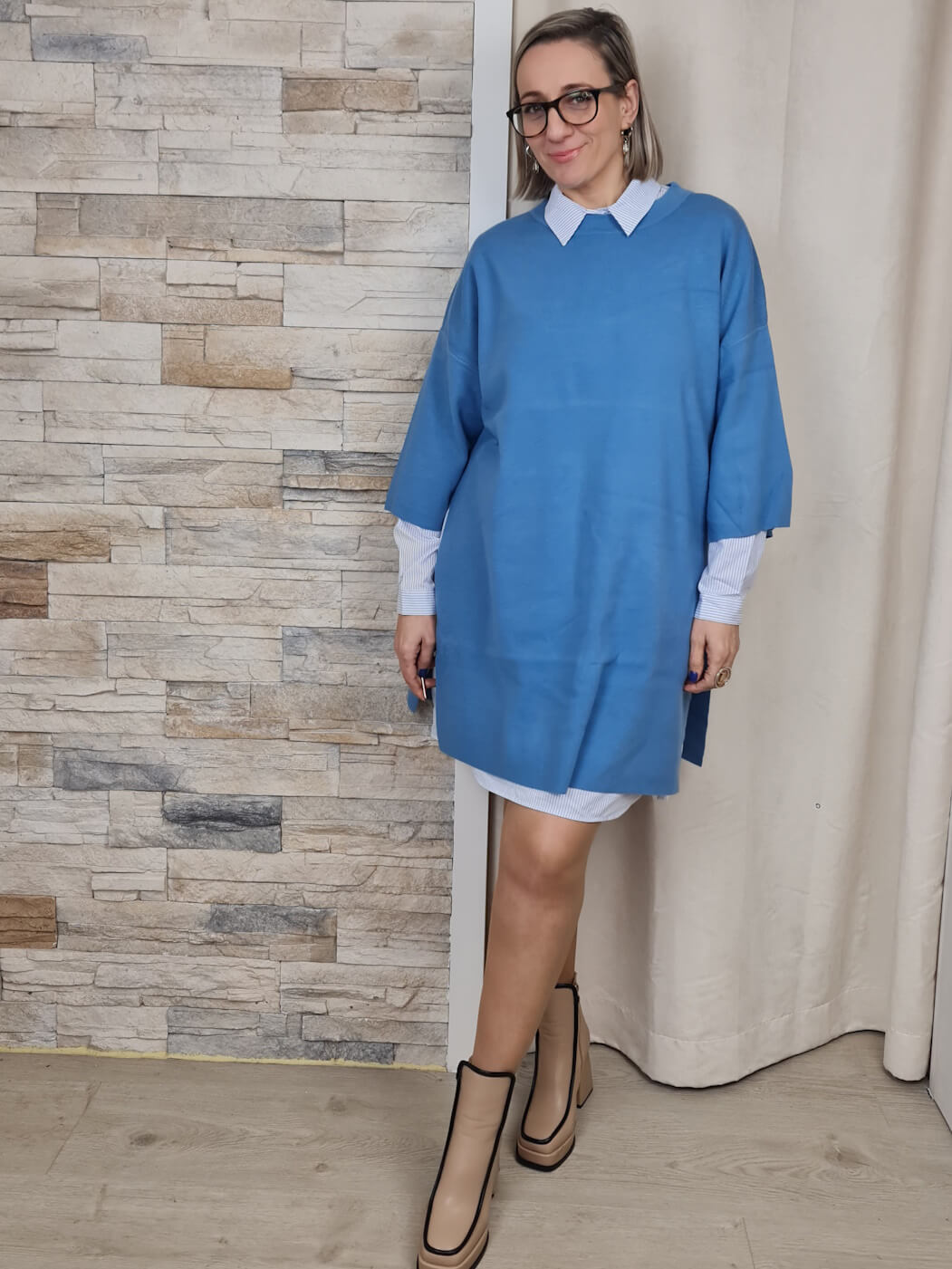 VESTIDO CAMISA COMPRIDA C/ CAMISOLA DE MALHA
