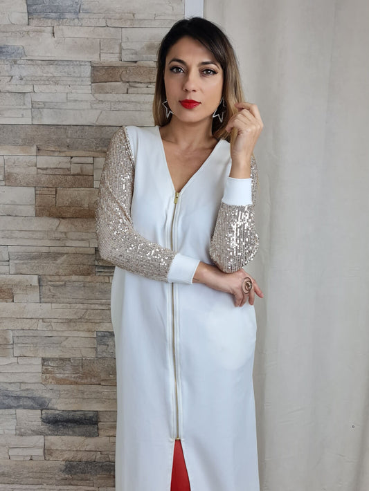VESTIDO CASACO COM MANGAS EM LANTEJOULA