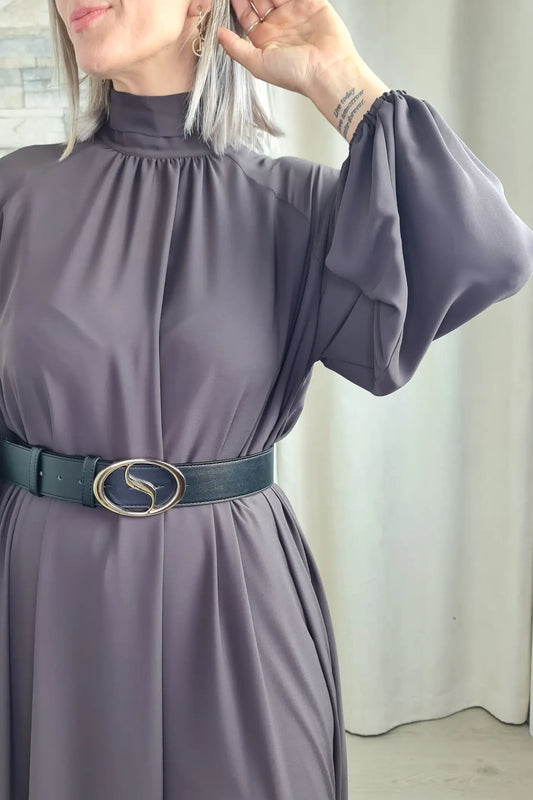 VESTIDO CASTANHO COMPRIDO COM CINTO