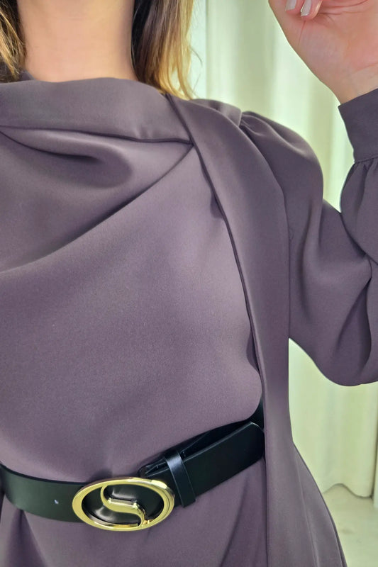 VESTIDO CASTANHO CURTO COM CINTO