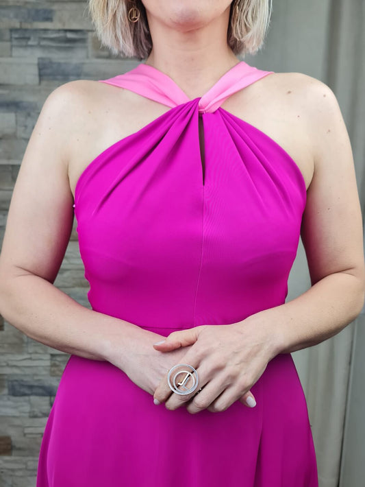 VESTIDO CERIMÓNIA COMPRIDO COR DE ROSA COM EFEITO VÉU