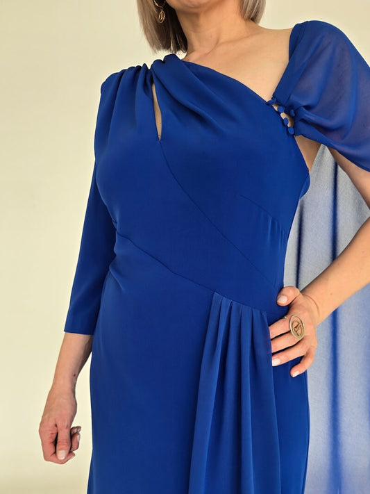 VESTIDO DE CERIMÓNIA DECOTE ASSIMÁTRICO AZUL