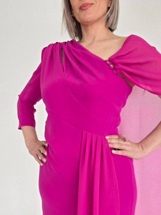 VESTIDO DE CERIMÓNIA DECOTE ASSIMÁTRICO ROSA