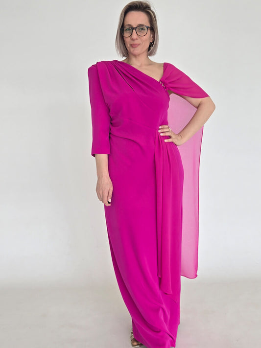 VESTIDO DE CERIMÓNIA DECOTE ASSIMÁTRICO ROSA