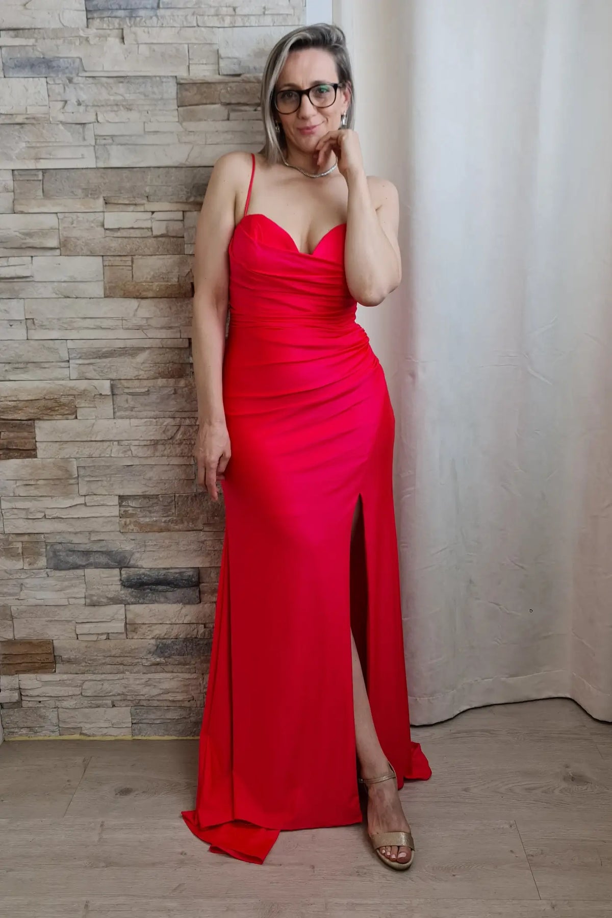 VESTIDO DE CERIMÓNIA SEREIA LARANJA AVERMELHADO