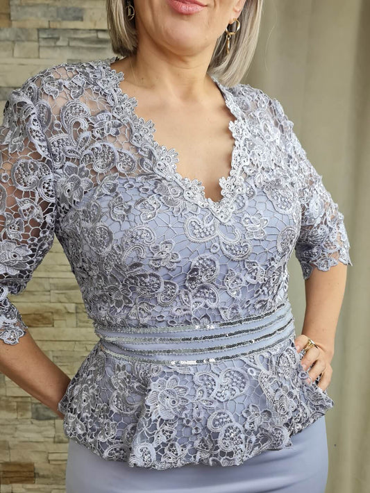 VESTIDO DE CERIMÓNIA CINZENTO COM LANTEJOULA