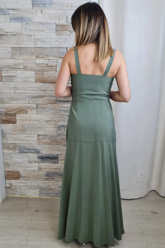 VESTIDO COMPRIDO COM BOTÕES VERDE