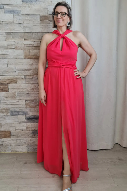 VESTIDO COMPRIDO COM DECOTE ENTRELAÇADO