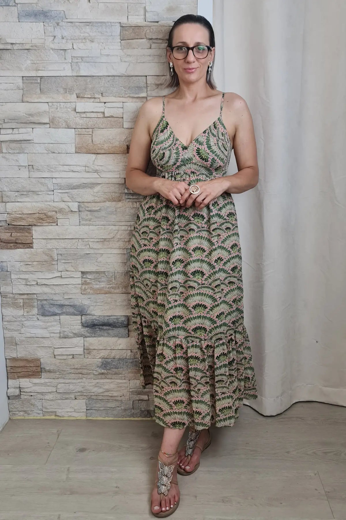 VESTIDO COMPRIDO COM ALÇA FINA ESTAMPADO
