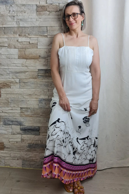 VESTIDO ESTAMPADO BRANCO E ROSA