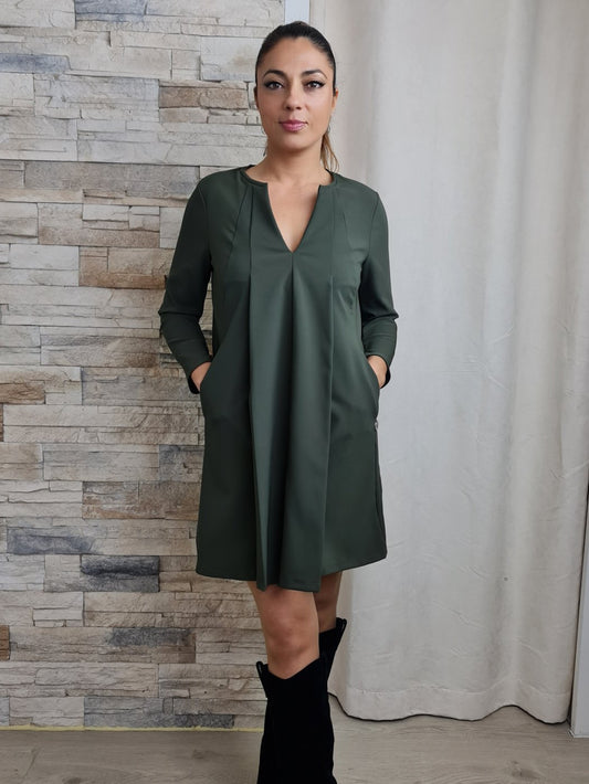 VESTIDO FRANZIDO COM BOLSOS VERDE