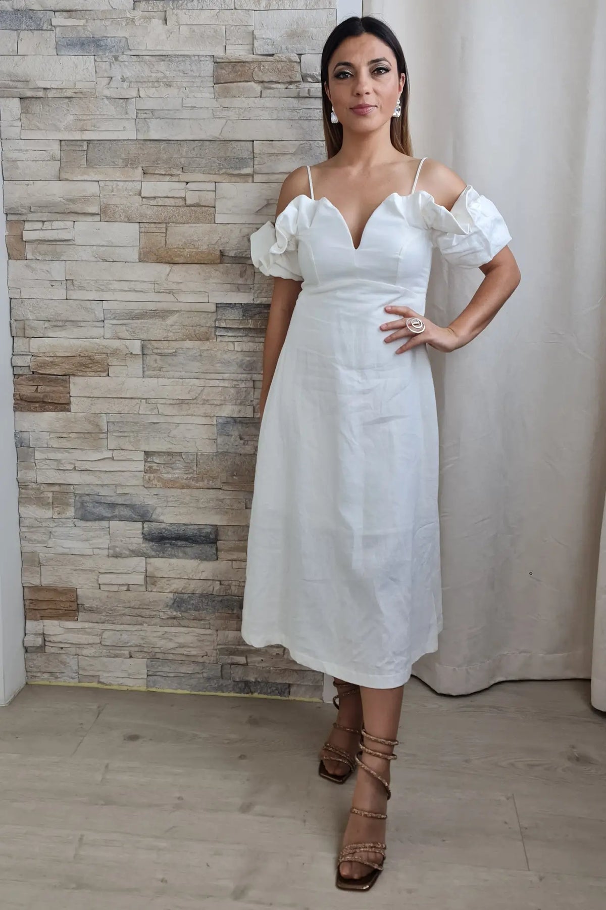 VESTIDO DE LINHO OMBRO A OMBRO