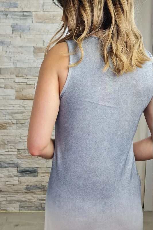 VESTIDO LONGO DEGRADÉ CINZENTO-BRANCO-LARANJA