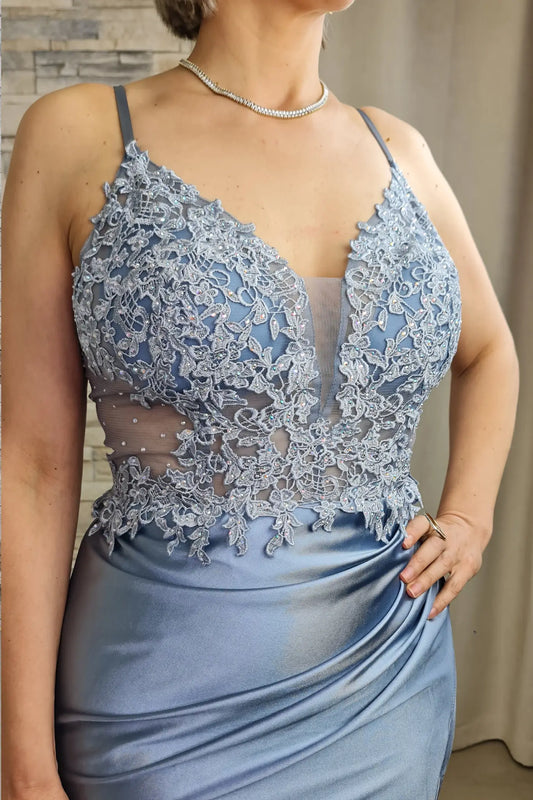 VESTIDO DE CERIMÓNIA SEREIA ACETINADO AZUL CLARO