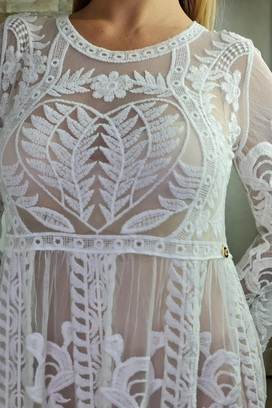VESTIDO TRANSPARENTE COM RENDA BRANCO