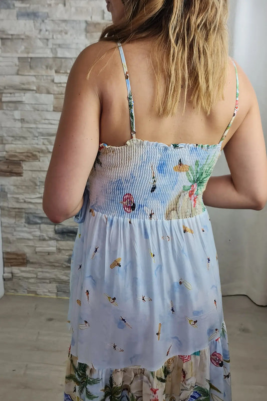 VESTIDO TRESPASSADO COM TEMA MAR