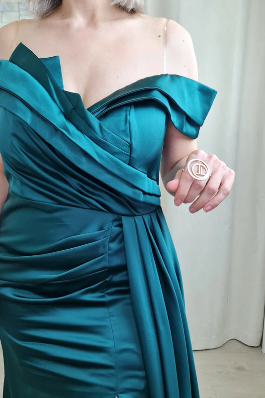 VESTIDO DE CERIMÓNIA VERDE ESMERALDA ACETINADO